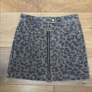 She and Sky Animal Leopard Denim Print Mini Skirt